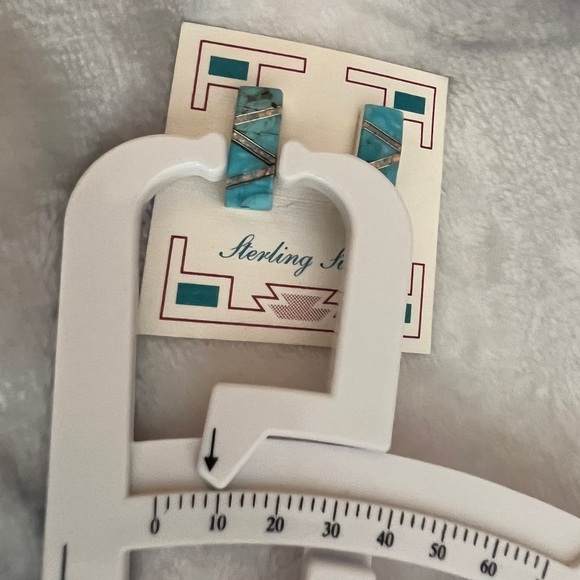 ❤️ Zuni Mojave Turquoise & Lab Opal Inlaid Earrings 925 Native Signed “8M” - Picture 7 of 8